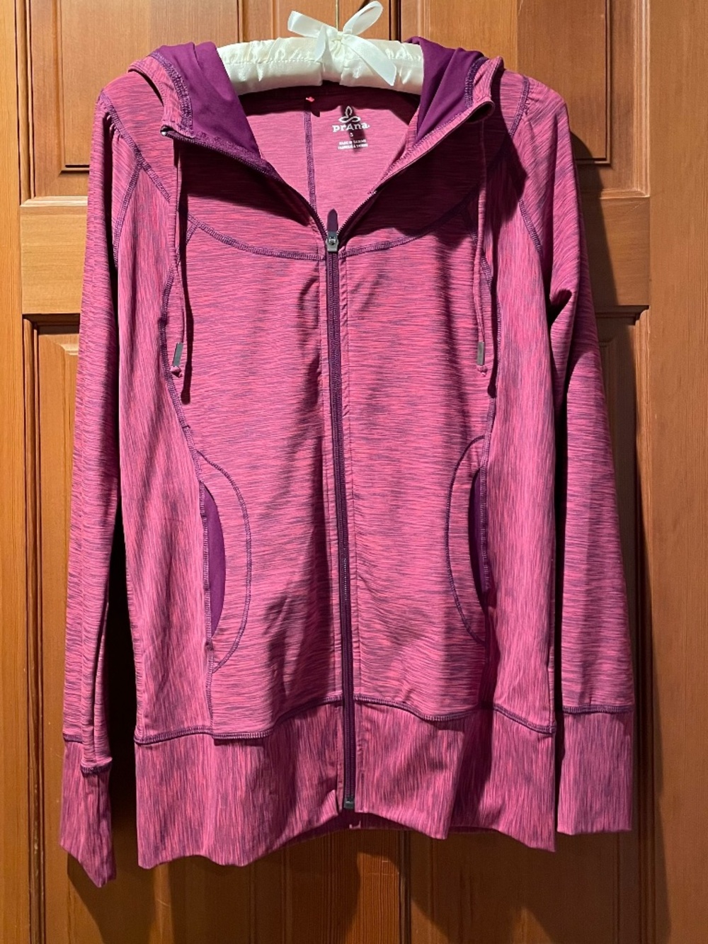 PRANA Small Berry Color, Zip front Activewear Jacket w/ Front Pockets & Hoodie